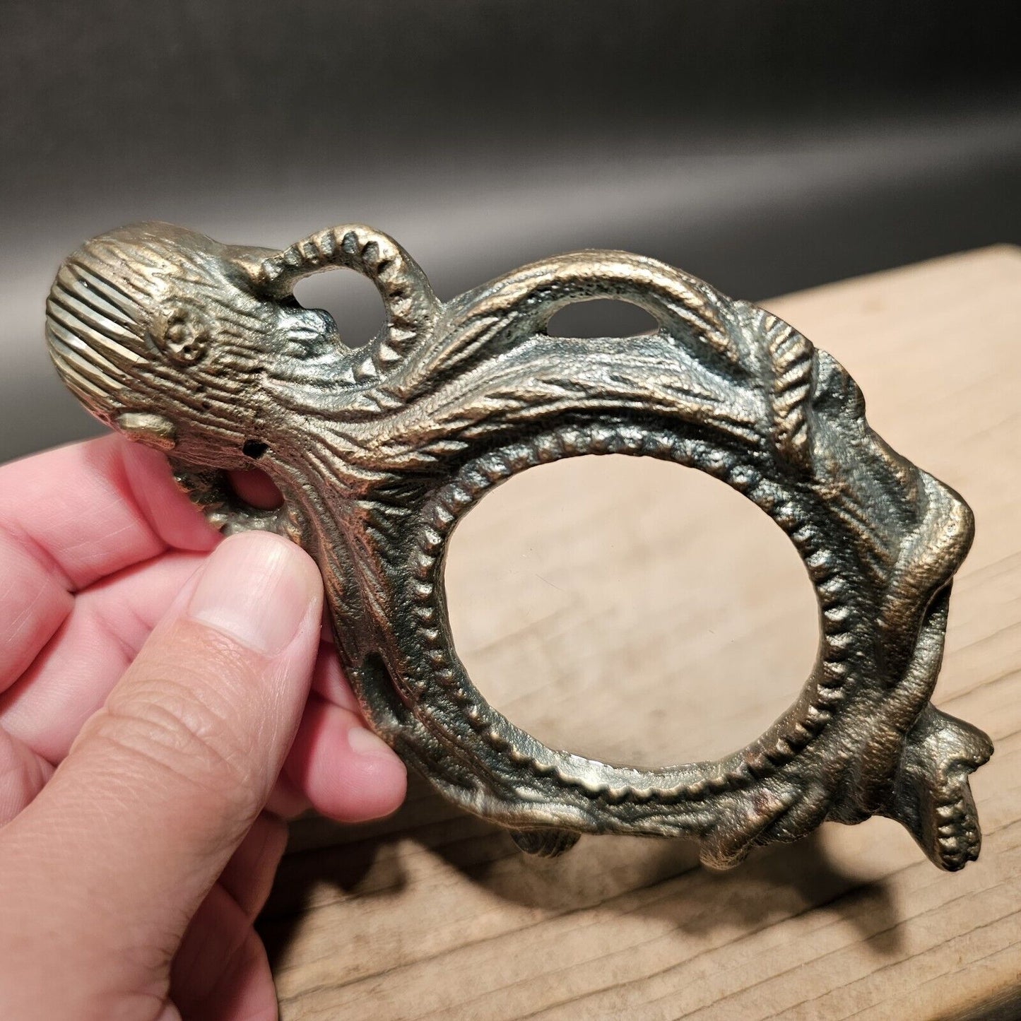 5 1/2" Antique Vintage Style Brass Octopus Magnifying Glass Desk Hand Lens