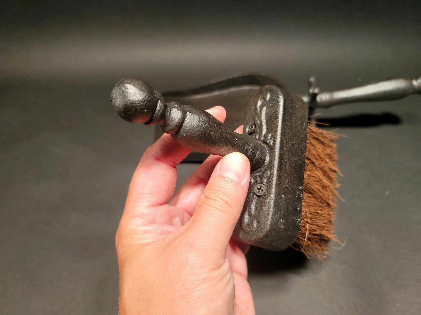 Cast Iron Fireplace Tools Dust Pan & Broom