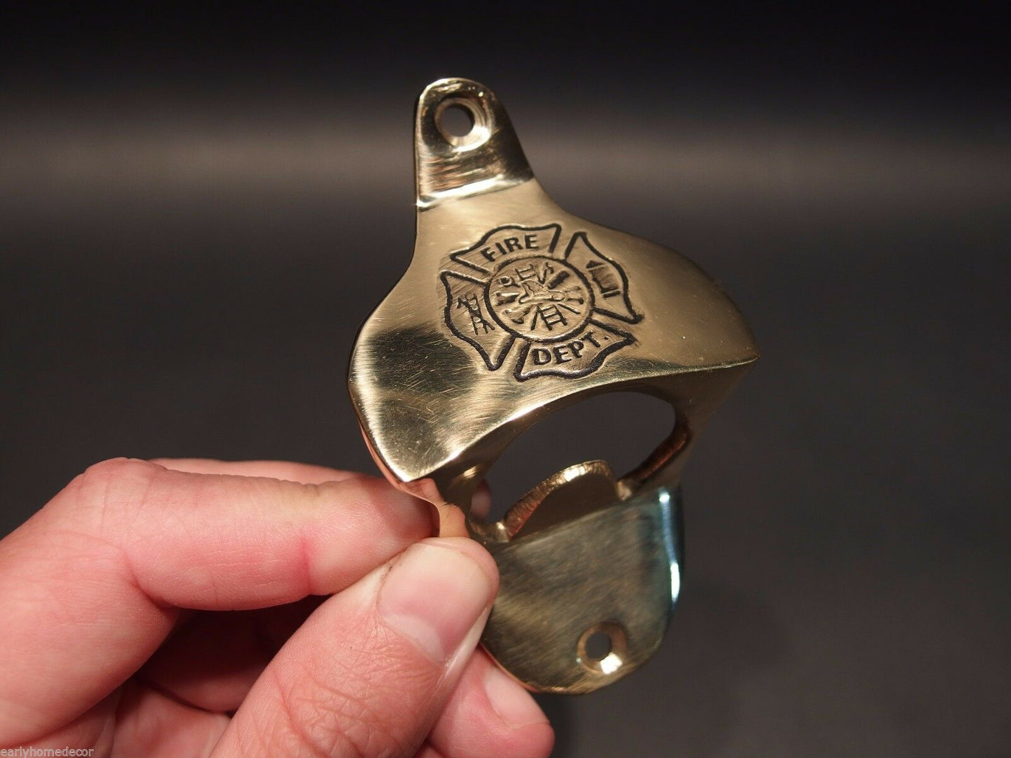 Antique Vintage Style Brass Fireman Fire Fighter Wall Mount Bottle Cap Opener - Early Home Decor
