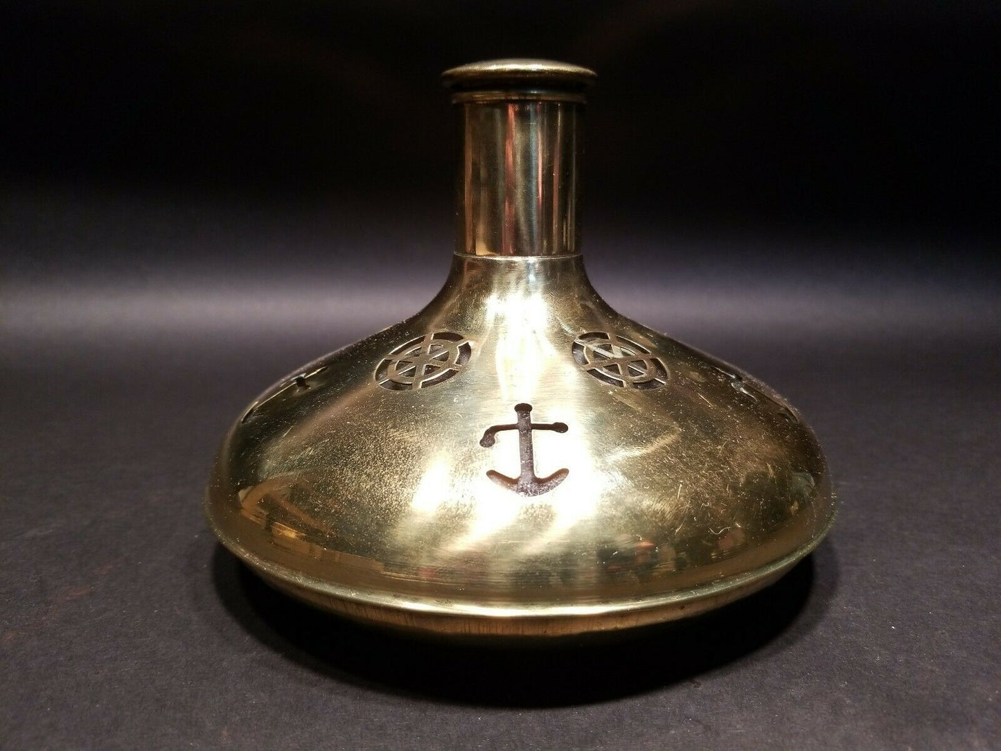 Vintage Antique Style Nautical Captains Flask Glass W Brass - Early Home Decor