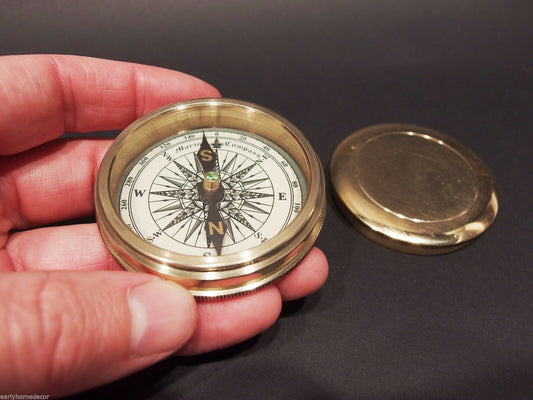 Vintage Antique Style 2 1/4" Screw Top Brass Heavy Maritime Navigational Compass - Early Home Decor
