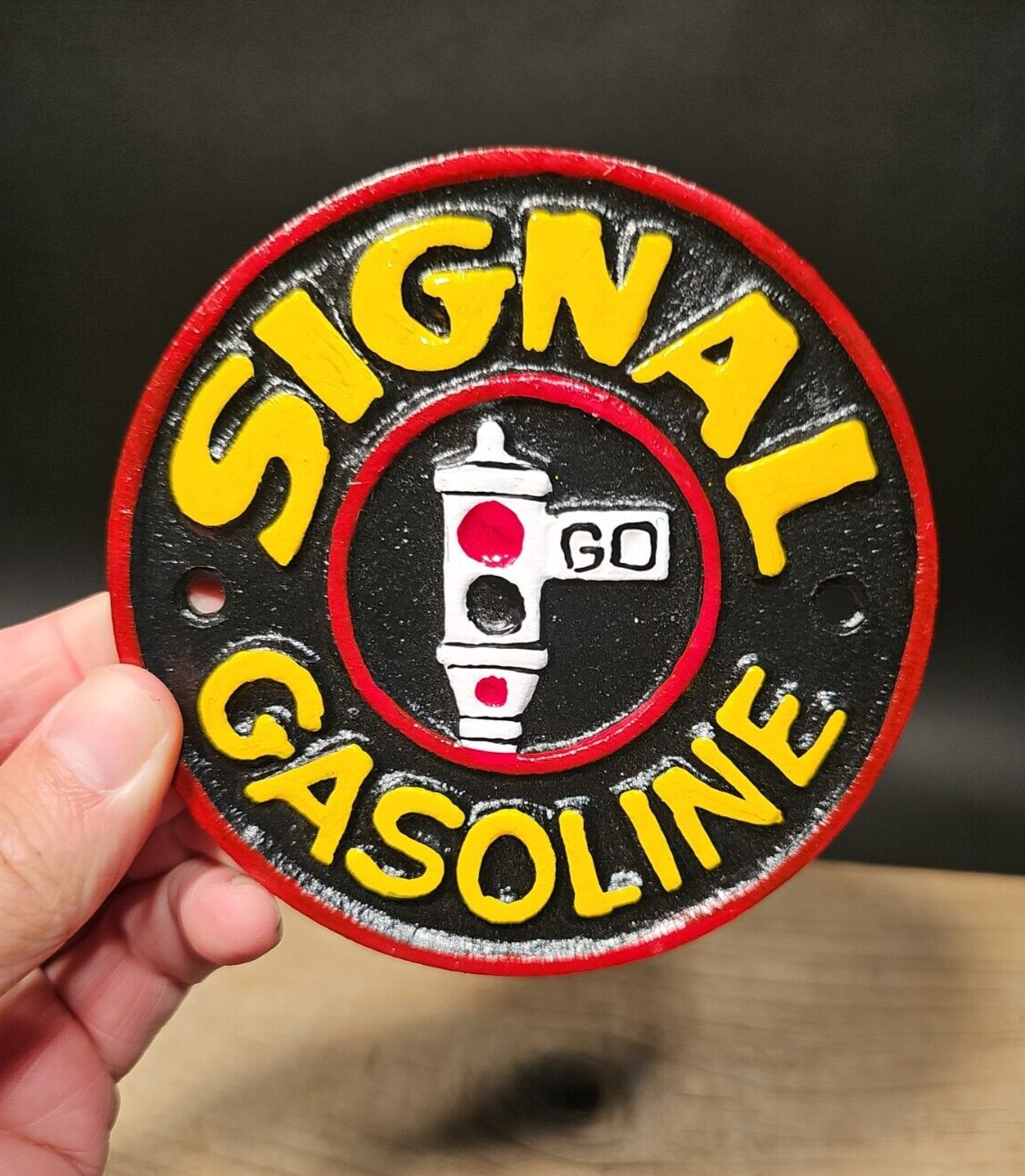 Antique Vintage Style Cast Iron Signal Gasoline Gas Oil Sign Plaque