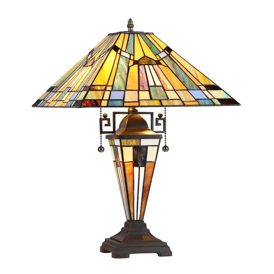 23.2" Antique Vintage Style Lighted Base Stained Glass Mission Table Lamp