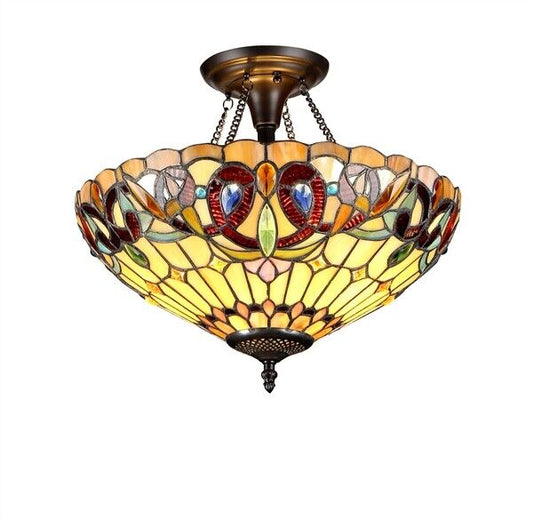 16" Antique Style Stained Glass Semi Flush Ceiling Uplight