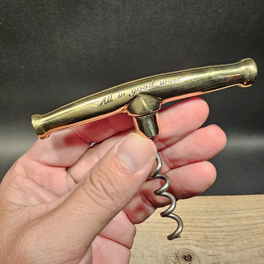 Vintage Style Brass & Iron Corkscrew "All In Good Wine"