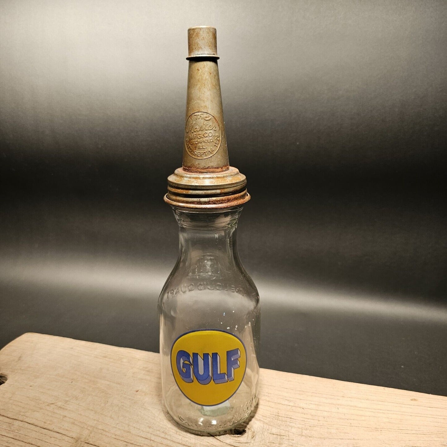 Vintage Style Gulf Glass Oil Bottle w Spout