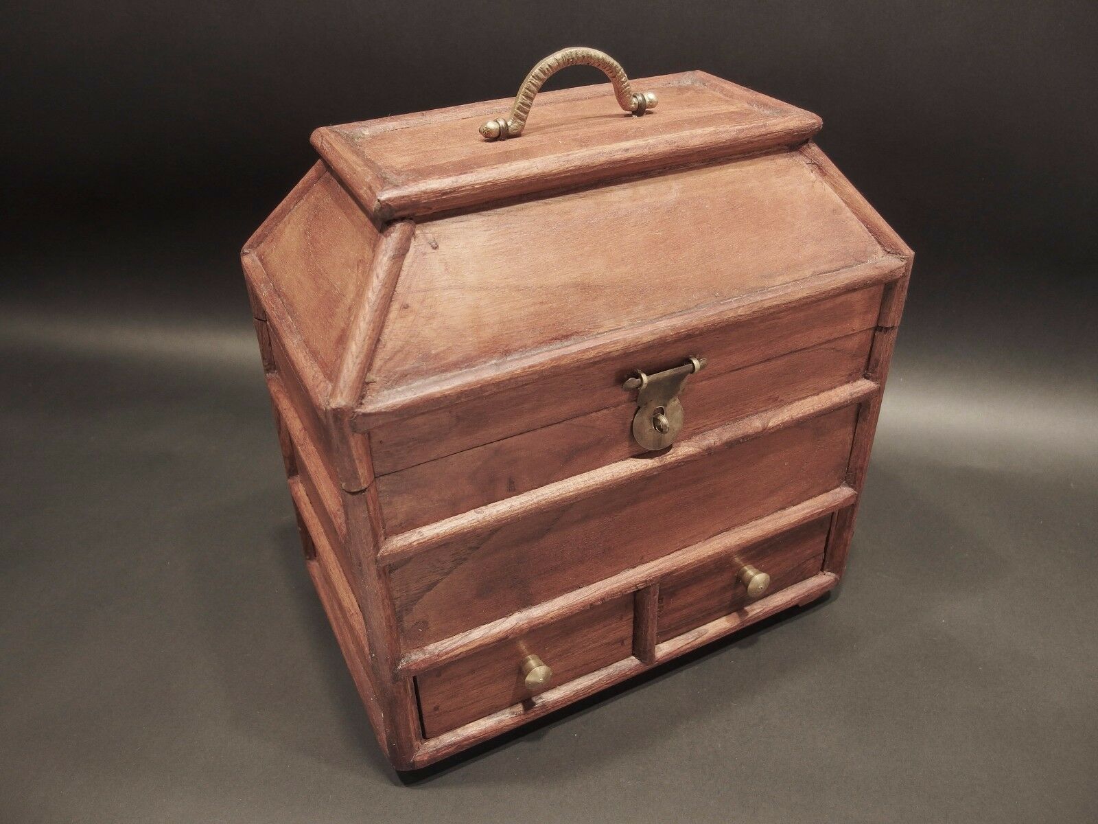 Antique Vintage Style Collectors Campaign Chest Wood Box w Secret Comparments - Early Home Decor