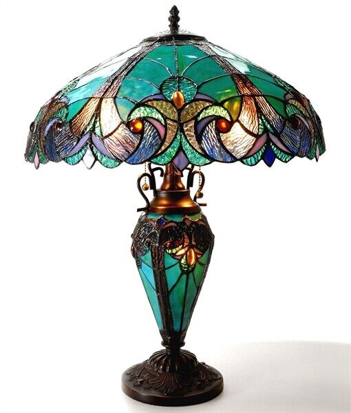 24.5" Stained Glass Lighted Base Table Lamp
