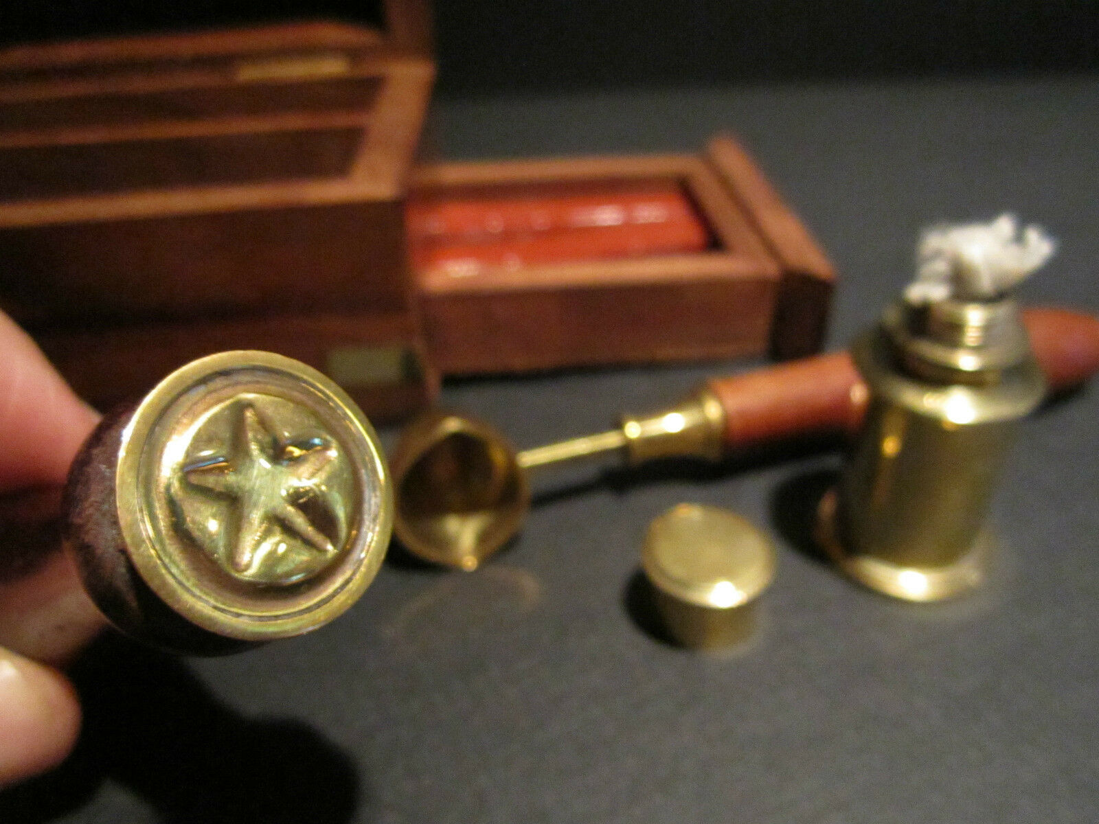 Wax Seal Kit w Burner Spoon & Star Letter Seal Stamp Antique Vintage Style - Early Home Decor