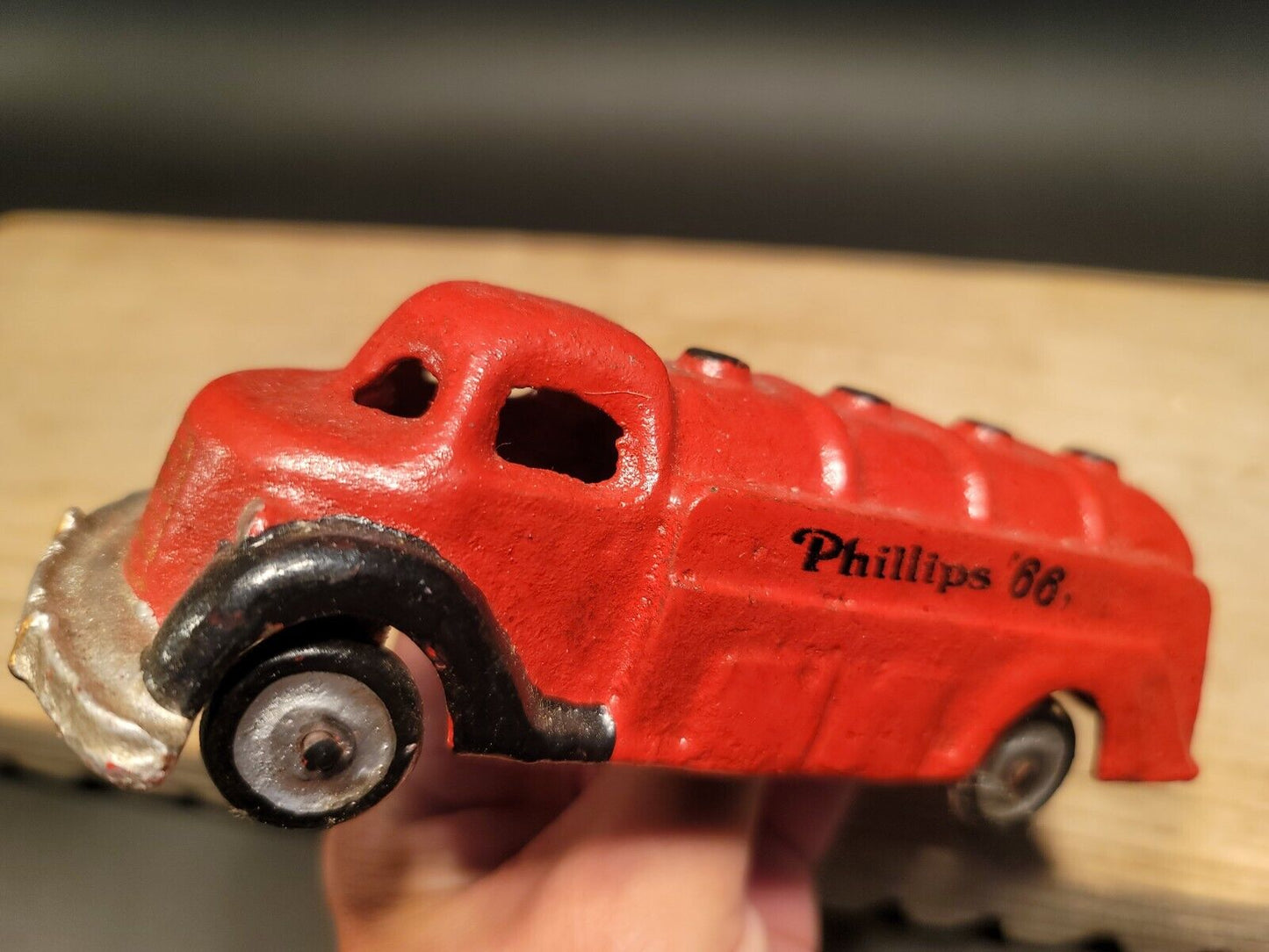 Antique Vintage Style Red Cast Iron Toy Phillips 66 Car Delivery Van