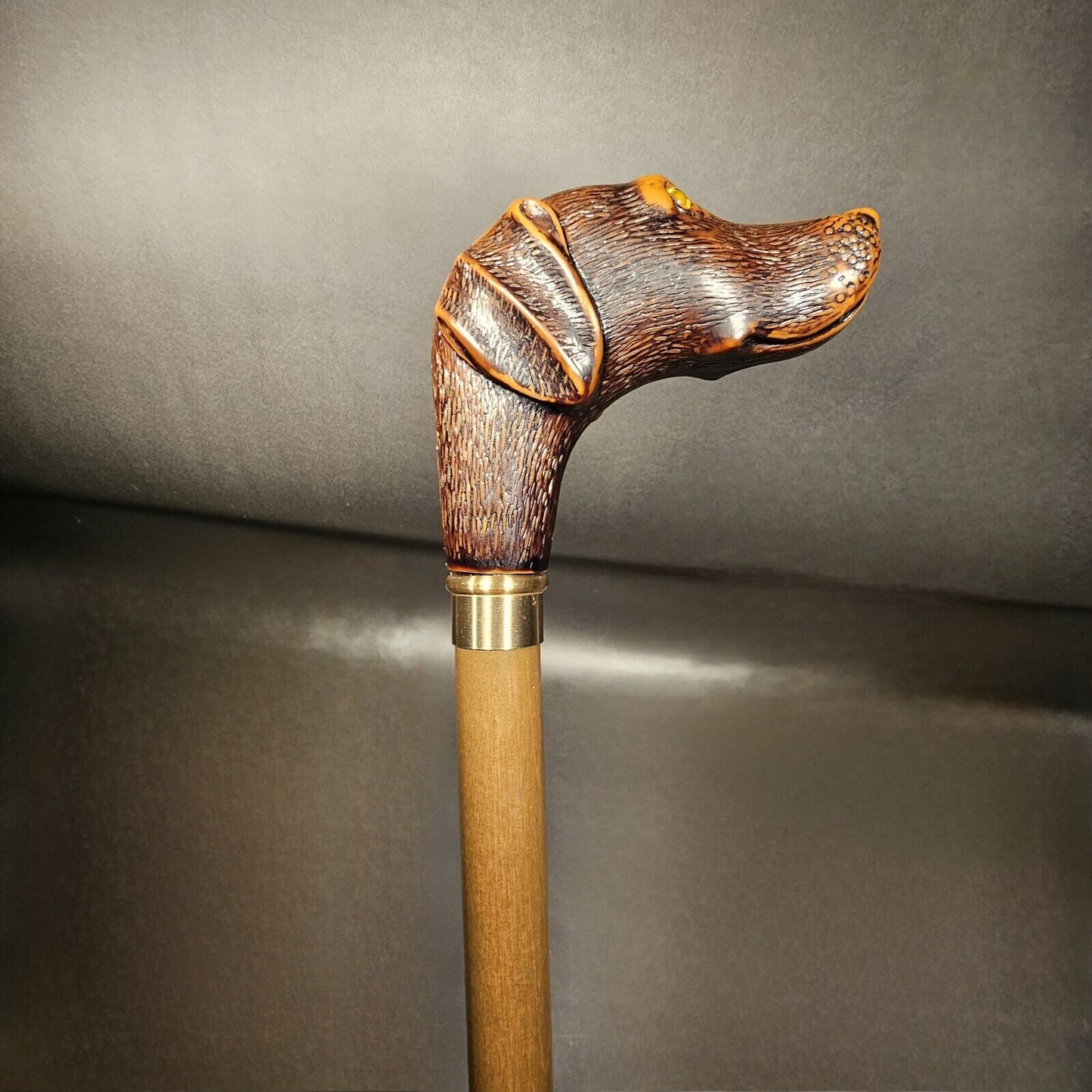36" Antique Style Chocolate Lab Dog Head Walking Stick Cane