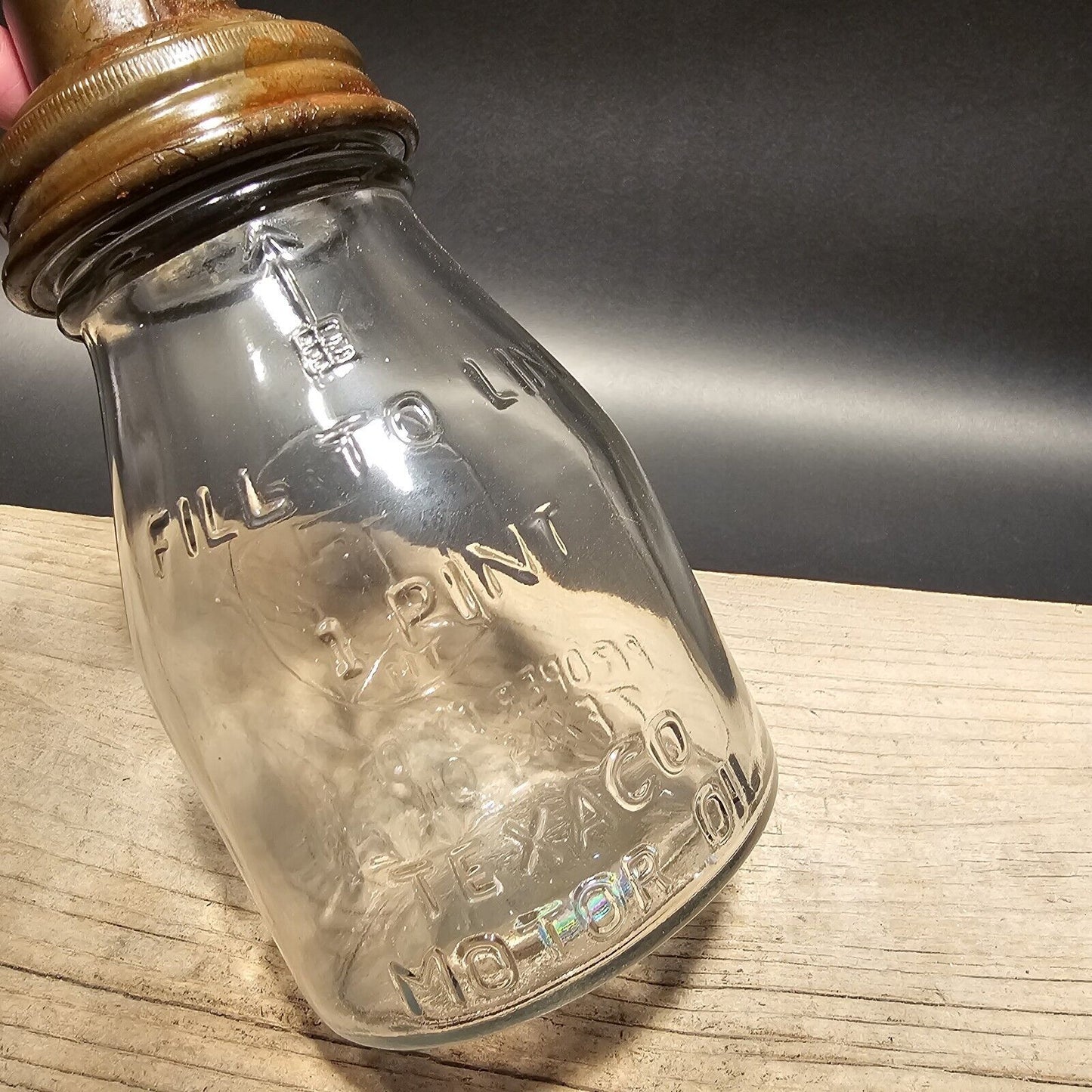 Vintage Style Texaco Glass Oil Bottle w Spout