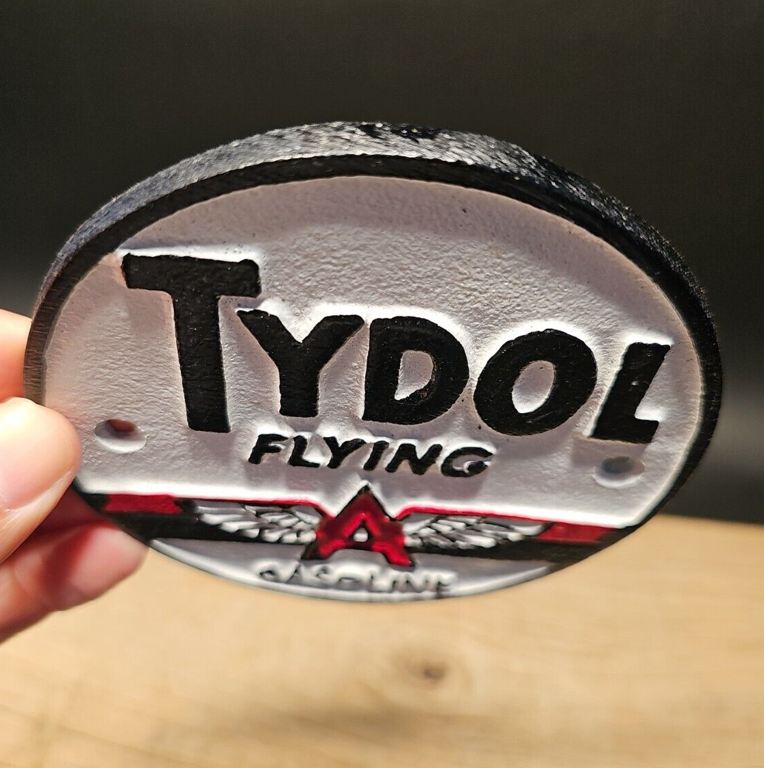 Antique Vintage Style Cast Iron Tydol Flying A Gas Oil Sign Plaque