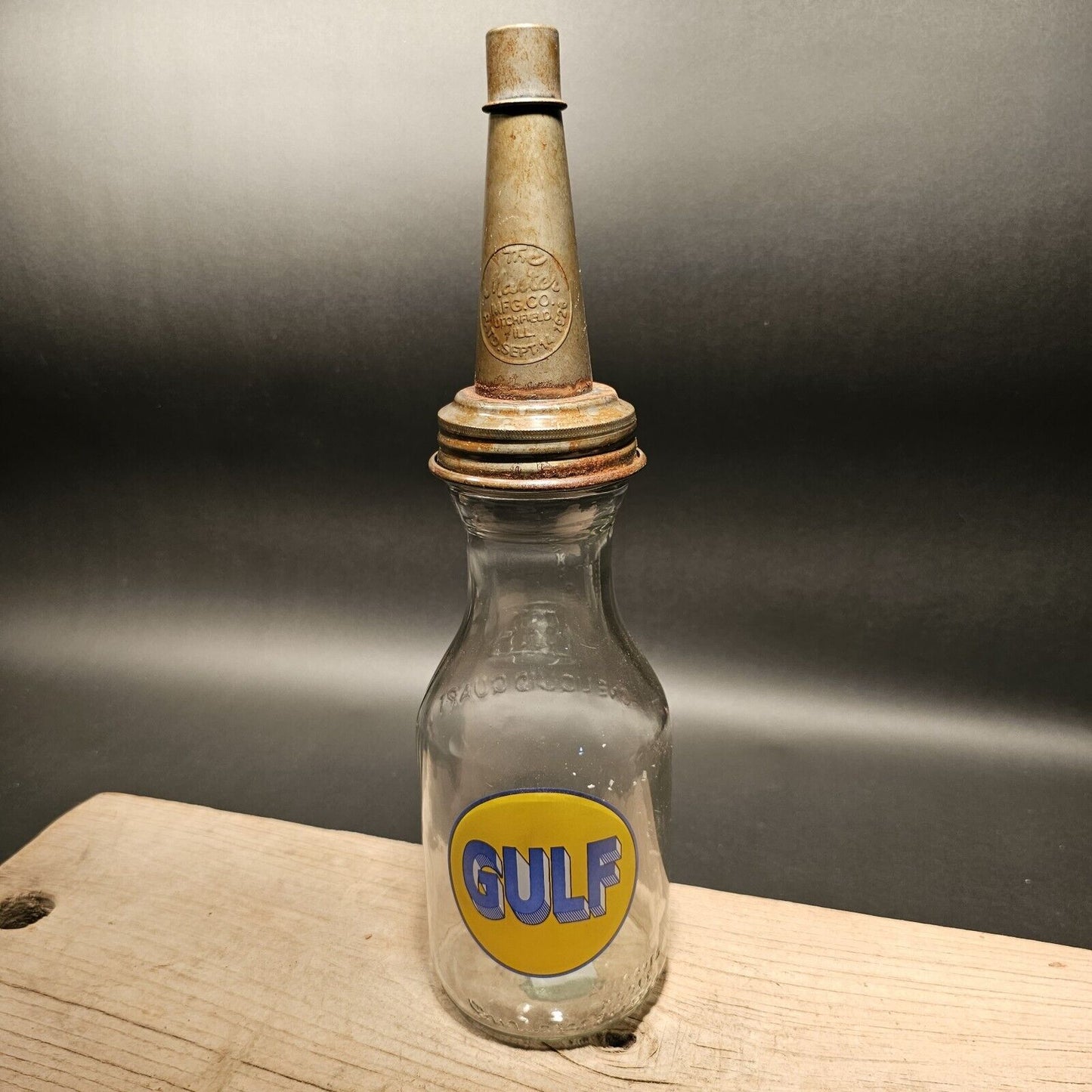 Vintage Style Gulf Glass Oil Bottle w Spout