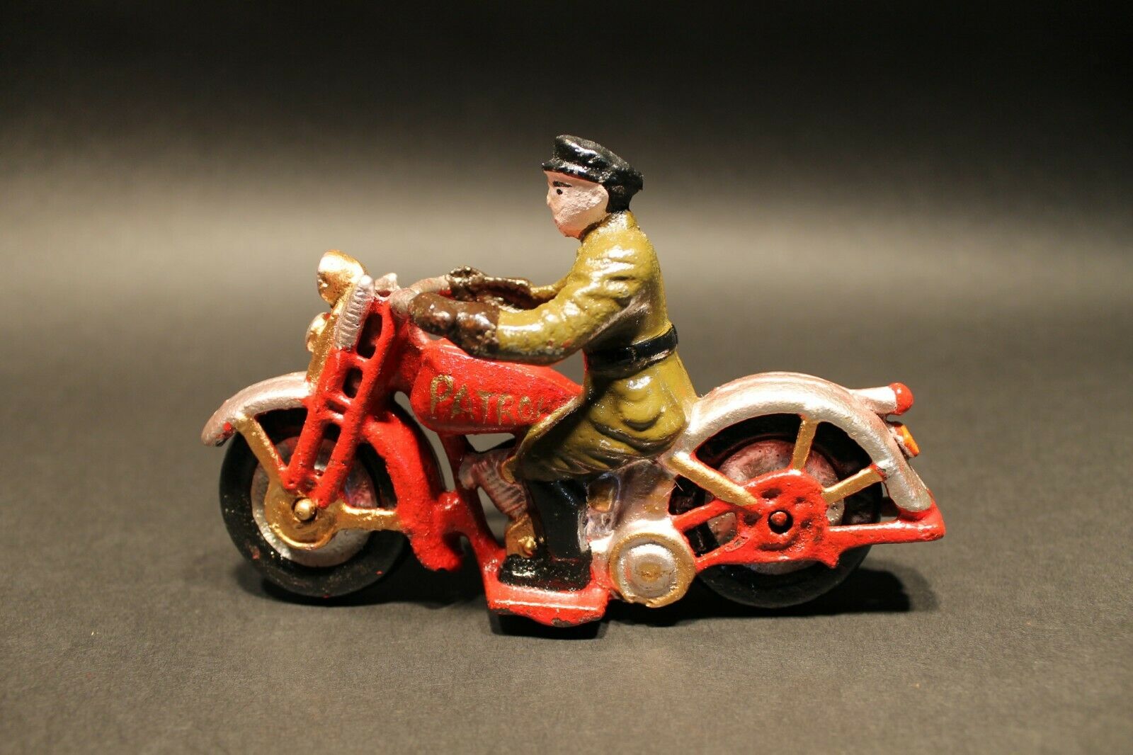 Antique Vintage Style Cast Iron Toy Motorcycle 1 Patrol Rider - Early Home Decor