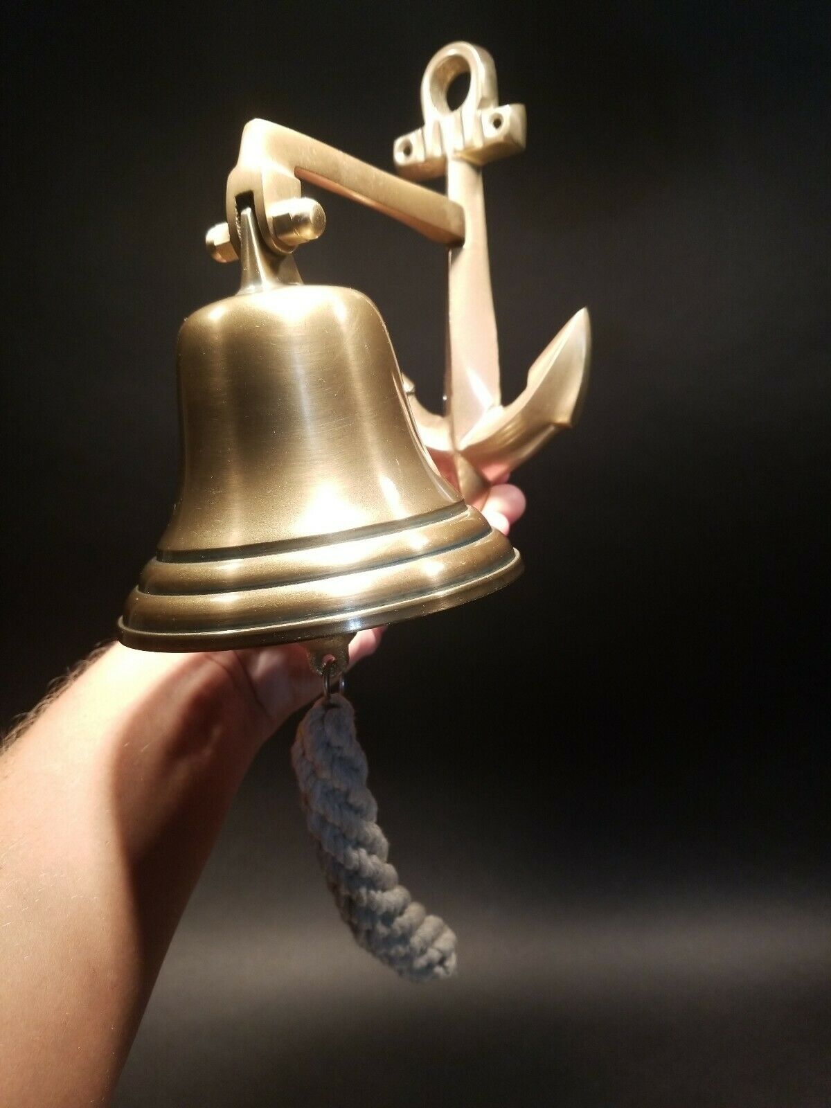 Antique Vintage Style Cast Brass Anchor Wall Mount Bell - Early Home Decor