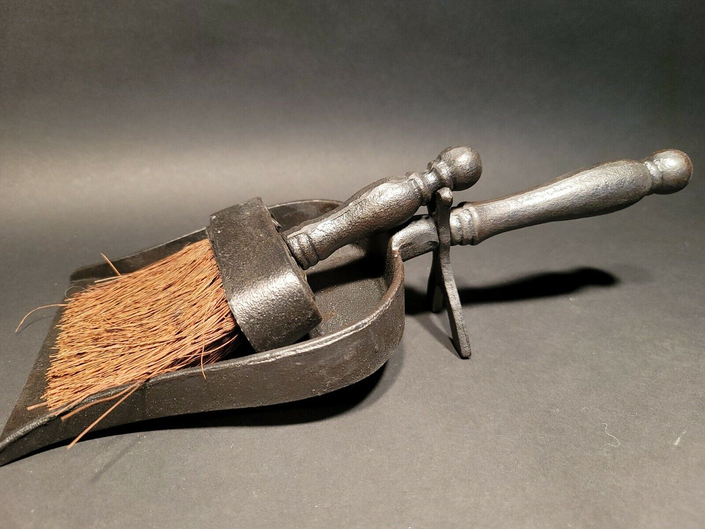 Cast Iron Fireplace Tools Dust Pan & Broom