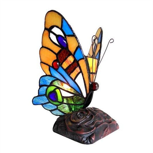 9.25" Blue Butterfly Stained Glass Accent light Lamp
