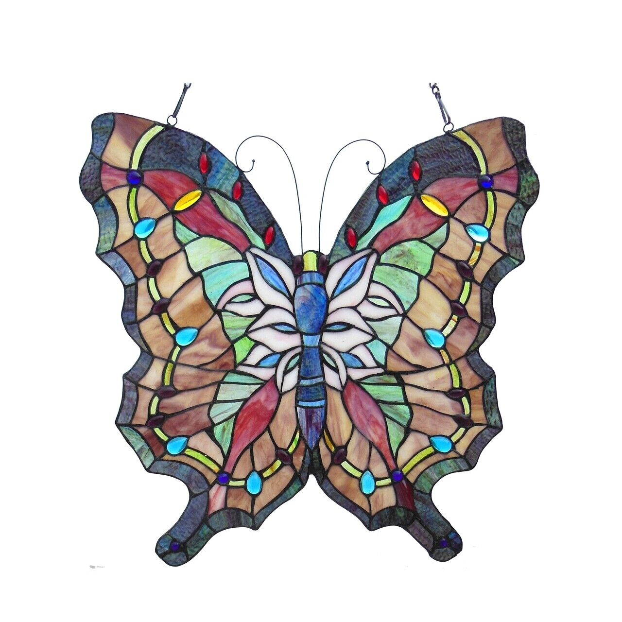 22 1/4" Blue Butterfly Stained Glass Window Hanging Panel Suncatcher