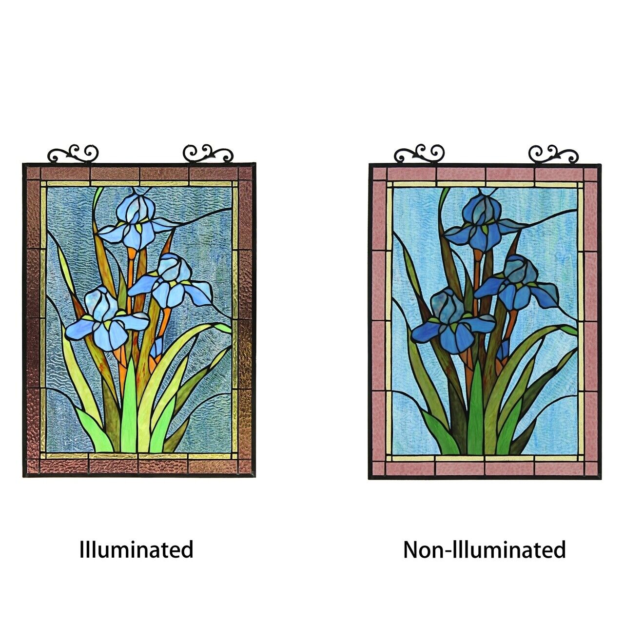 Antique Vintage Style 25" Iris Stained Glass Window Hanging Panel Suncatcher