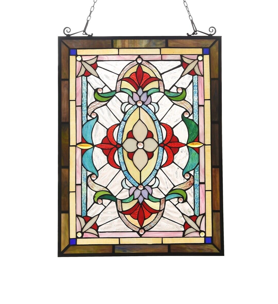 24.5" Antique Vintage Style Stained Glass Window Hanging Panel Suncatcher