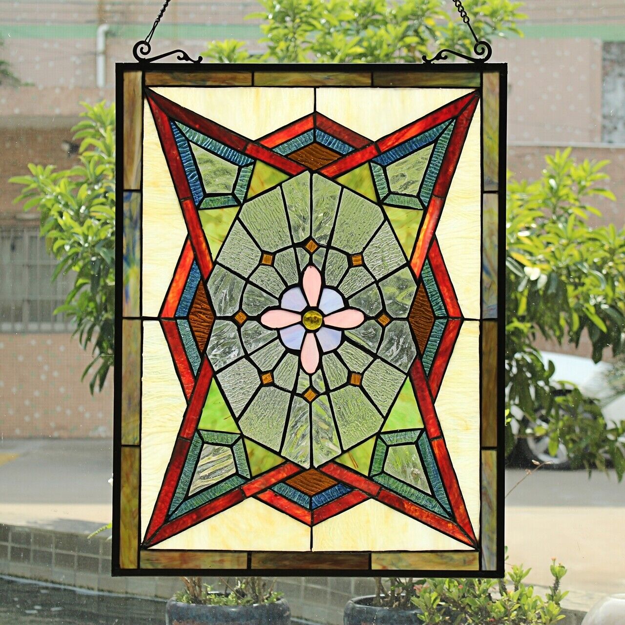 25" Antique Style Stained Glass Window Hanging Panel Suncatcher