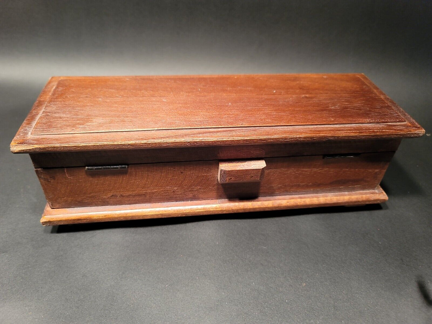 Antique Vintage Style Wood Writing Set Inkwell 2 Pens Desk Box
