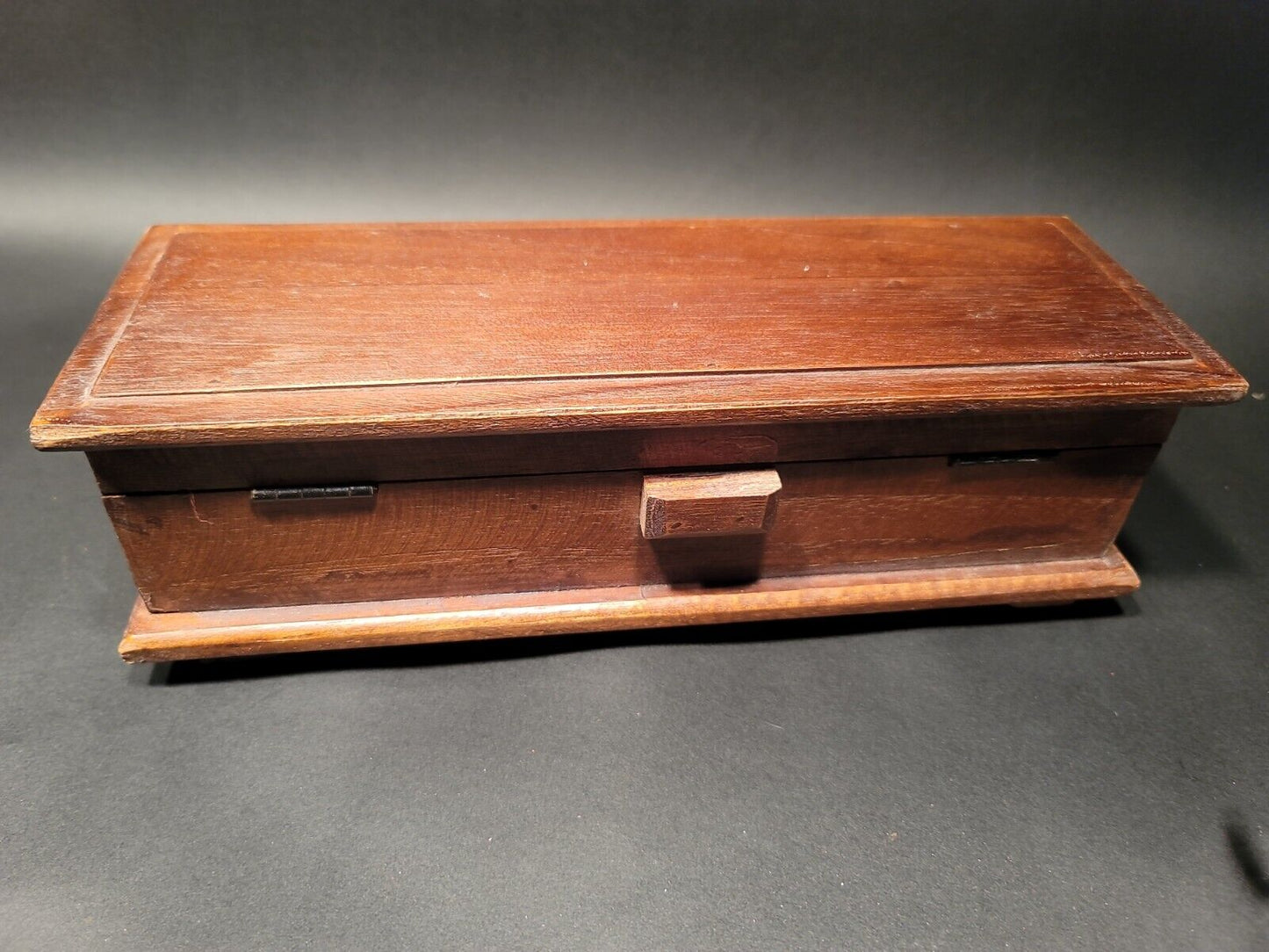 Antique Vintage Style Wood Writing Set Inkwell 2 Pens Desk Box