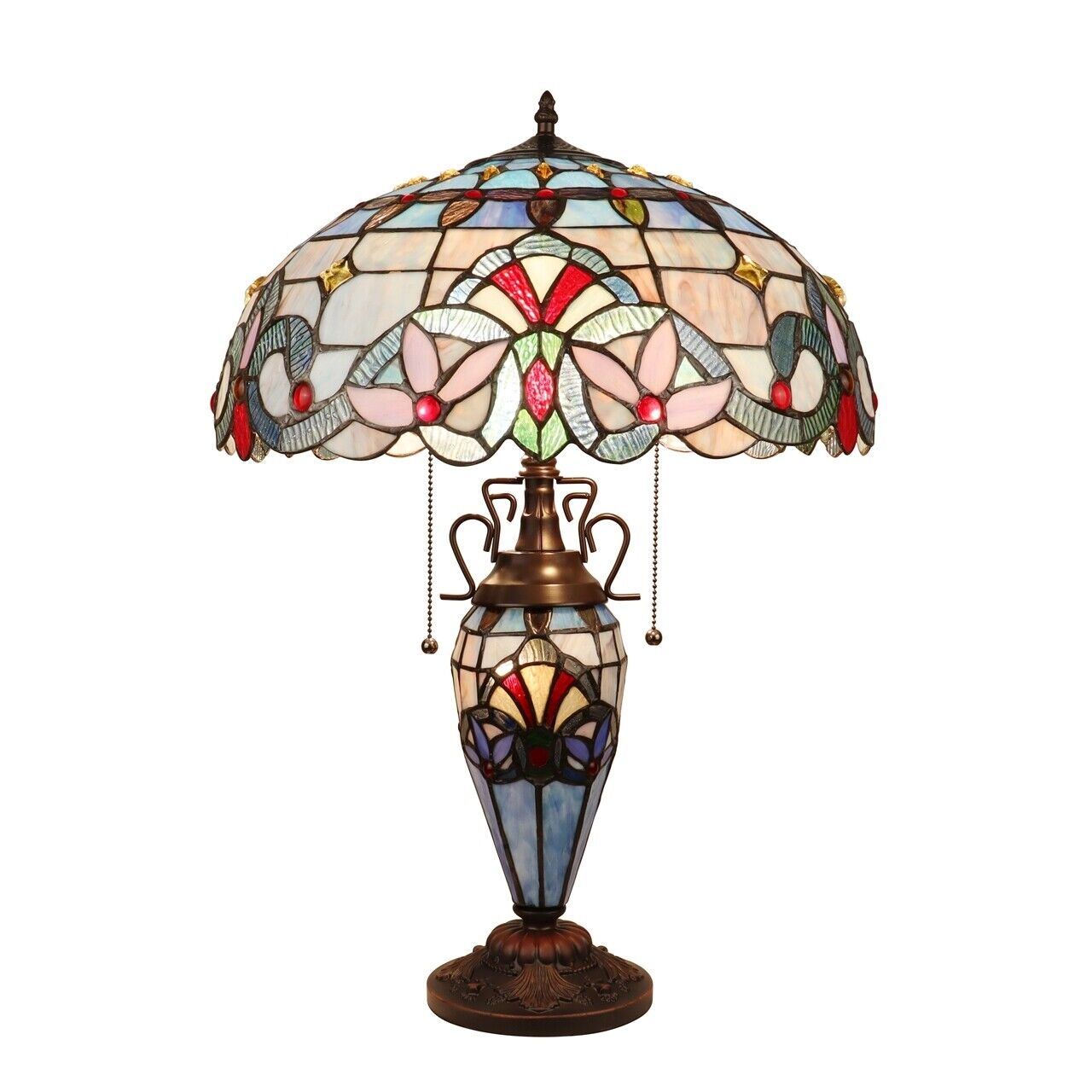 25" Antique Vintage Style Stained Glass Lighted Base Table Lamp