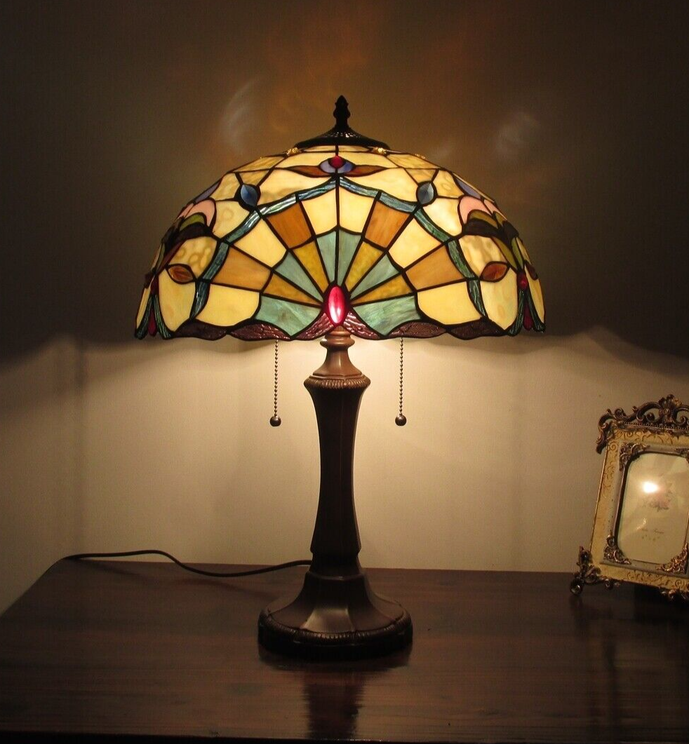 22" Antique Vintage Style Stained Glass Table Lamp