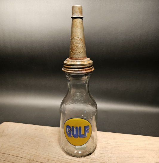 Vintage Style Gulf Glass Oil Bottle w Spout