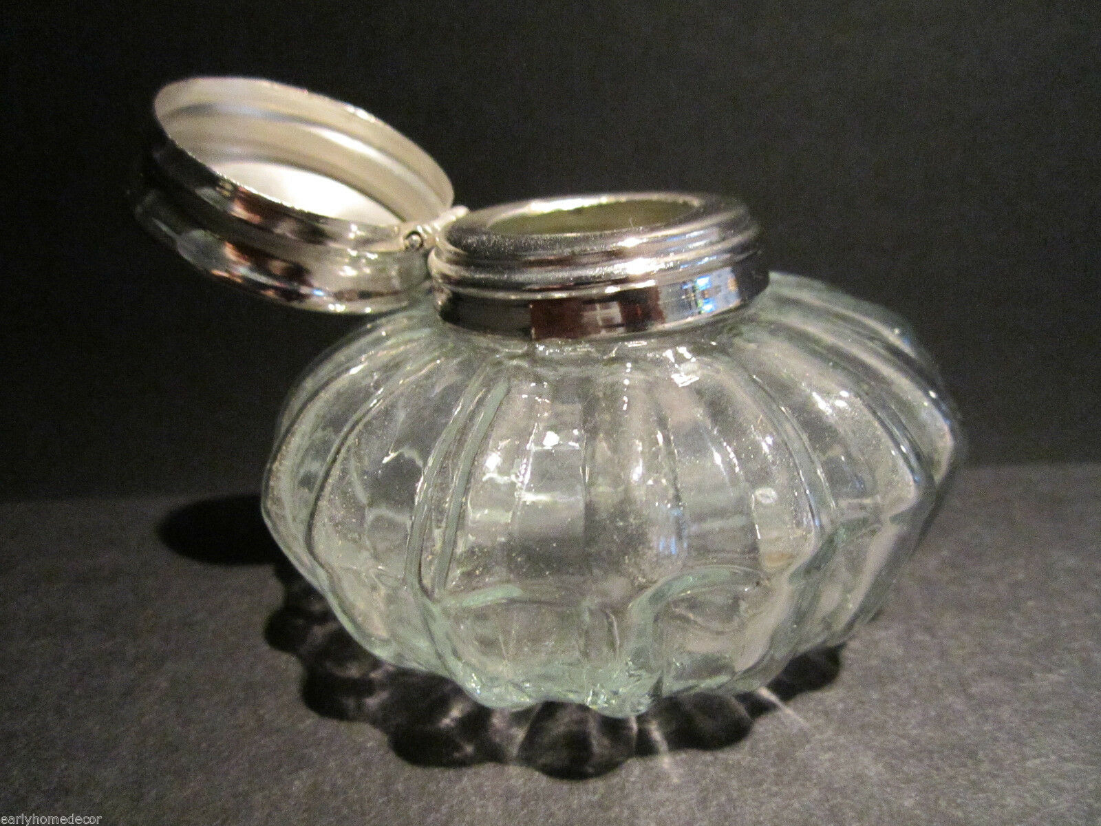 Vintage Antique Style Round Clear Glass Thick Glass Inkwell Ink pot Bottle - Early Home Decor