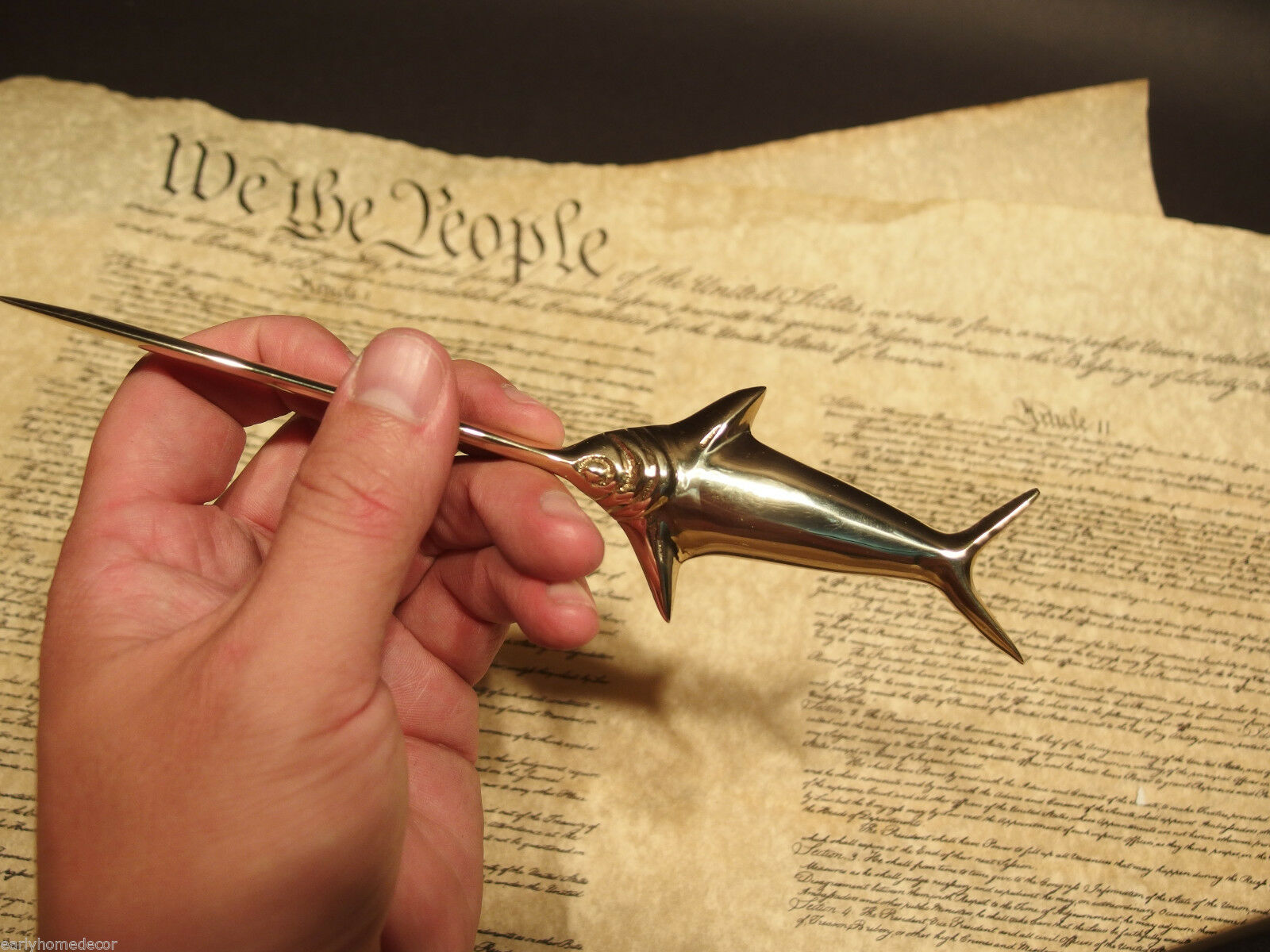 Vintage Antique Style Brass Nautical Swordfish letter opener Fishing Fish Desk - Early Home Decor