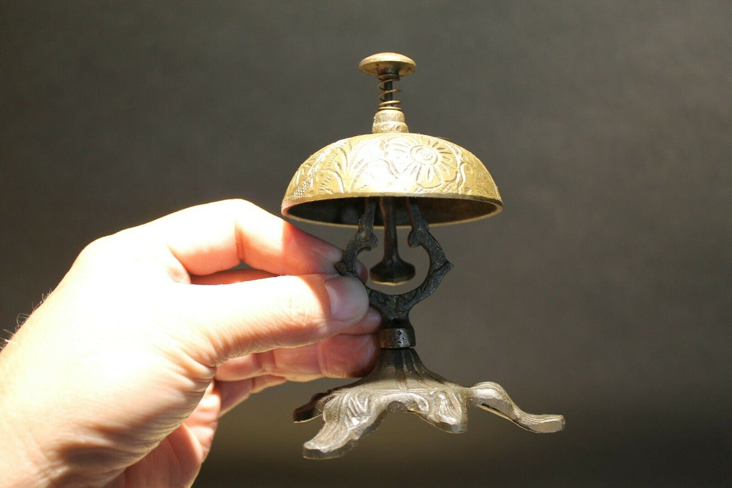 Antique Vintage Style Victorian Brass Iron Hotel Front Desk Service Bell - Early Home Decor