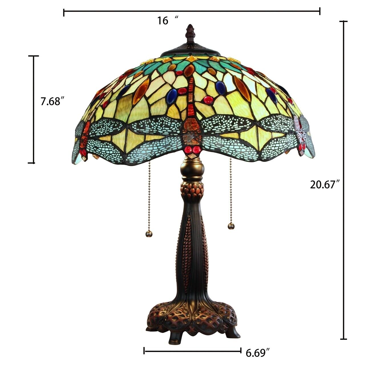21" Antique Vintage Style Stained Glass Dragonfly Table Lamp