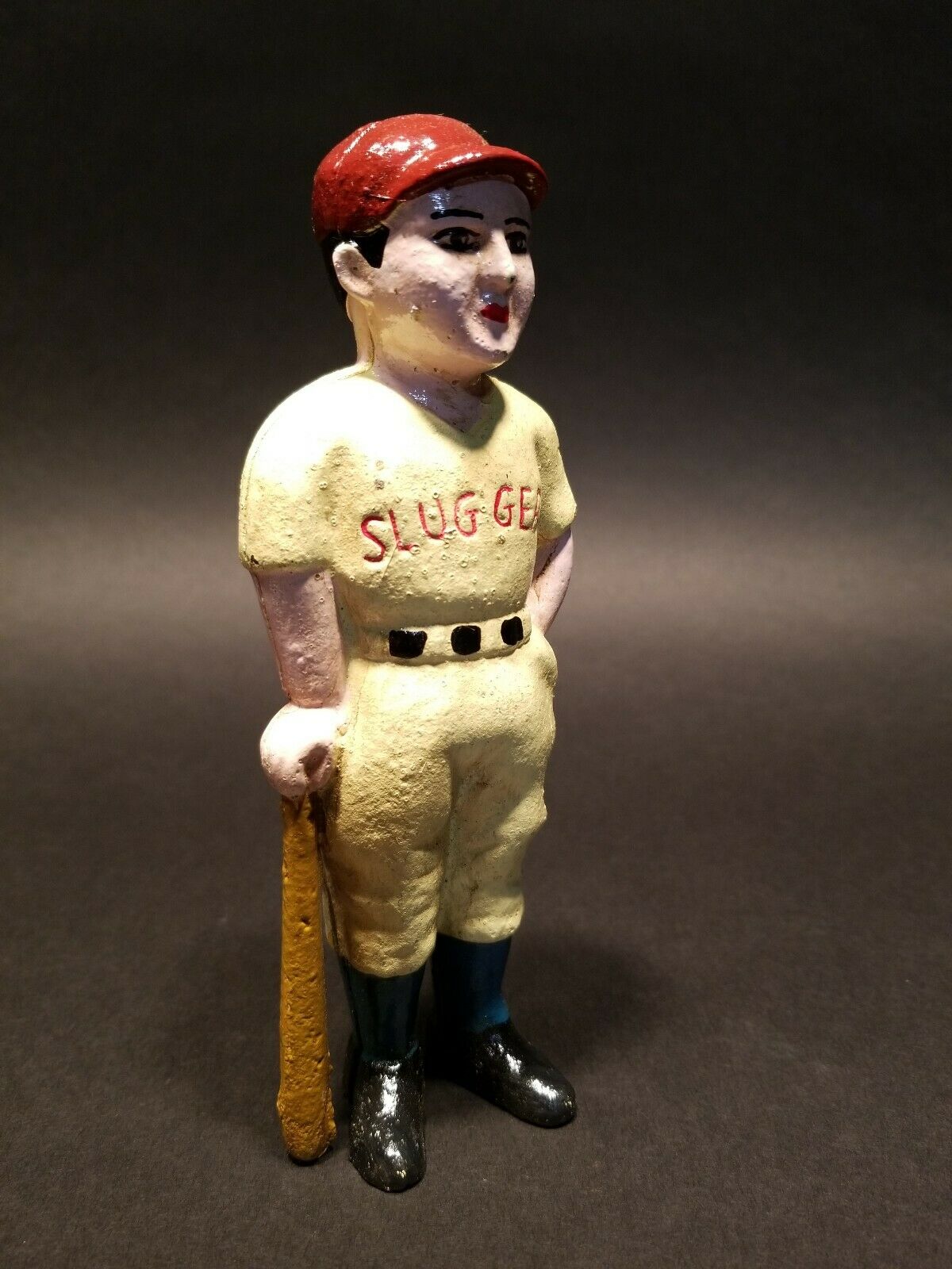 Antique Vintage Style Cast Iron Slugger Coin Bank Baseball Player - Early Home Decor