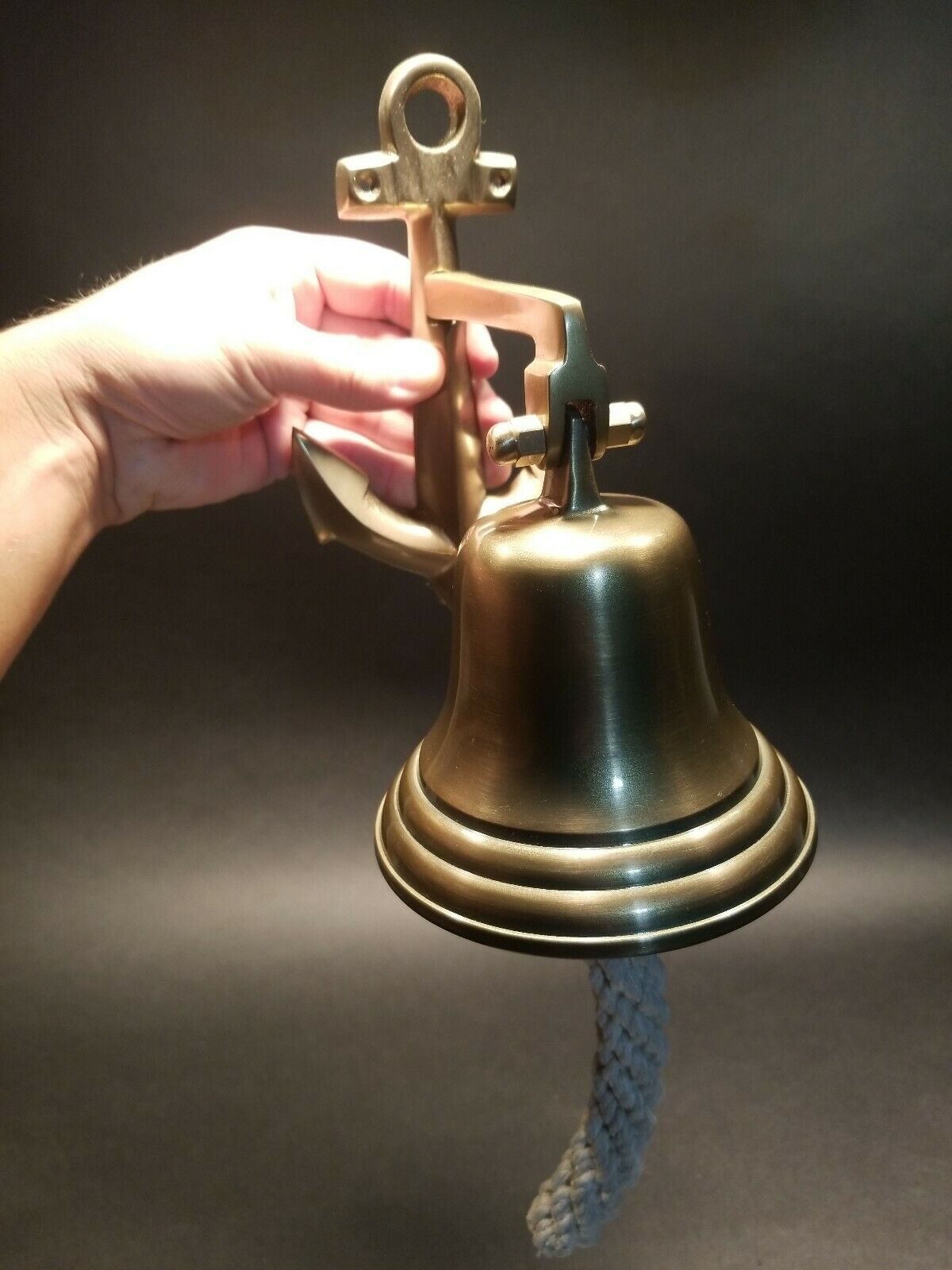 Antique Vintage Style Cast Brass Anchor Wall Mount Bell - Early Home Decor