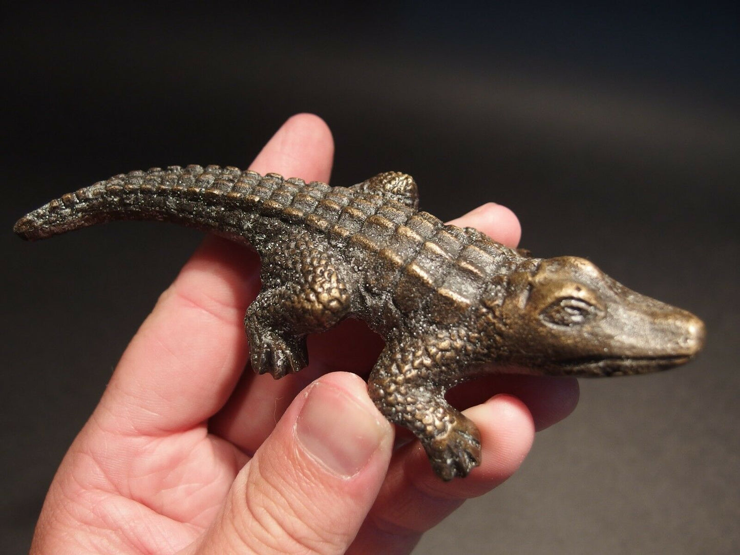 5" Vintage Antique Style Brass Gator Alligator Paperweight Desk Figure - Early Home Decor