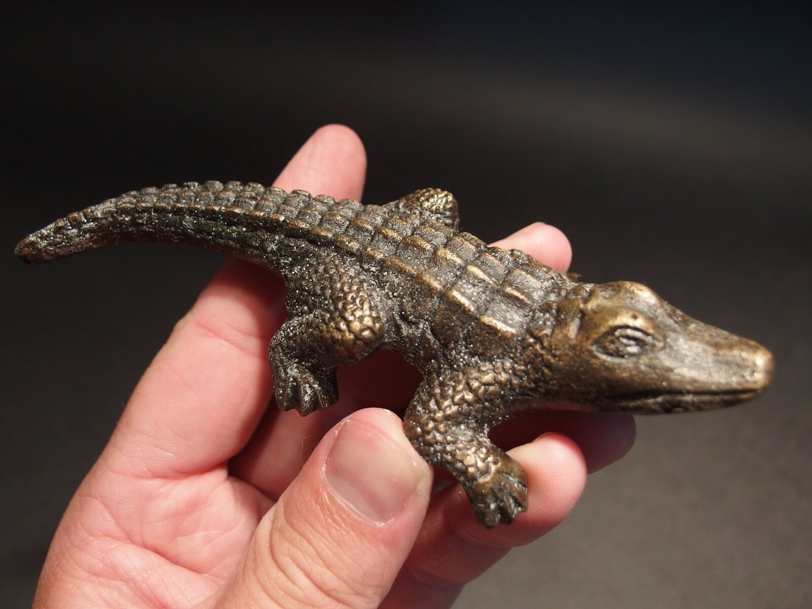 5" Vintage Antique Style Brass Gator Alligator Paperweight Desk Figure - Early Home Decor