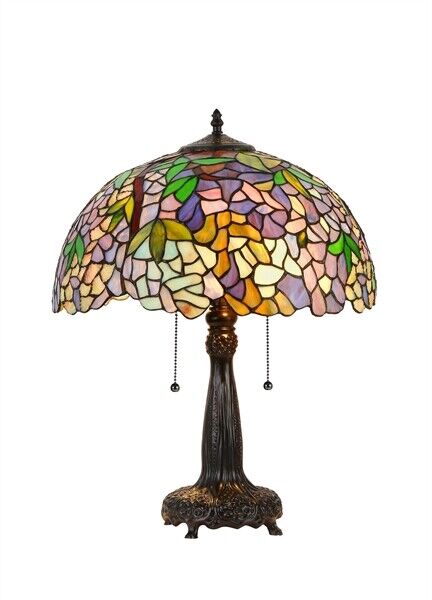 21" Antique Vintage Style Stained Glass Wisteria Floral Table Lamp