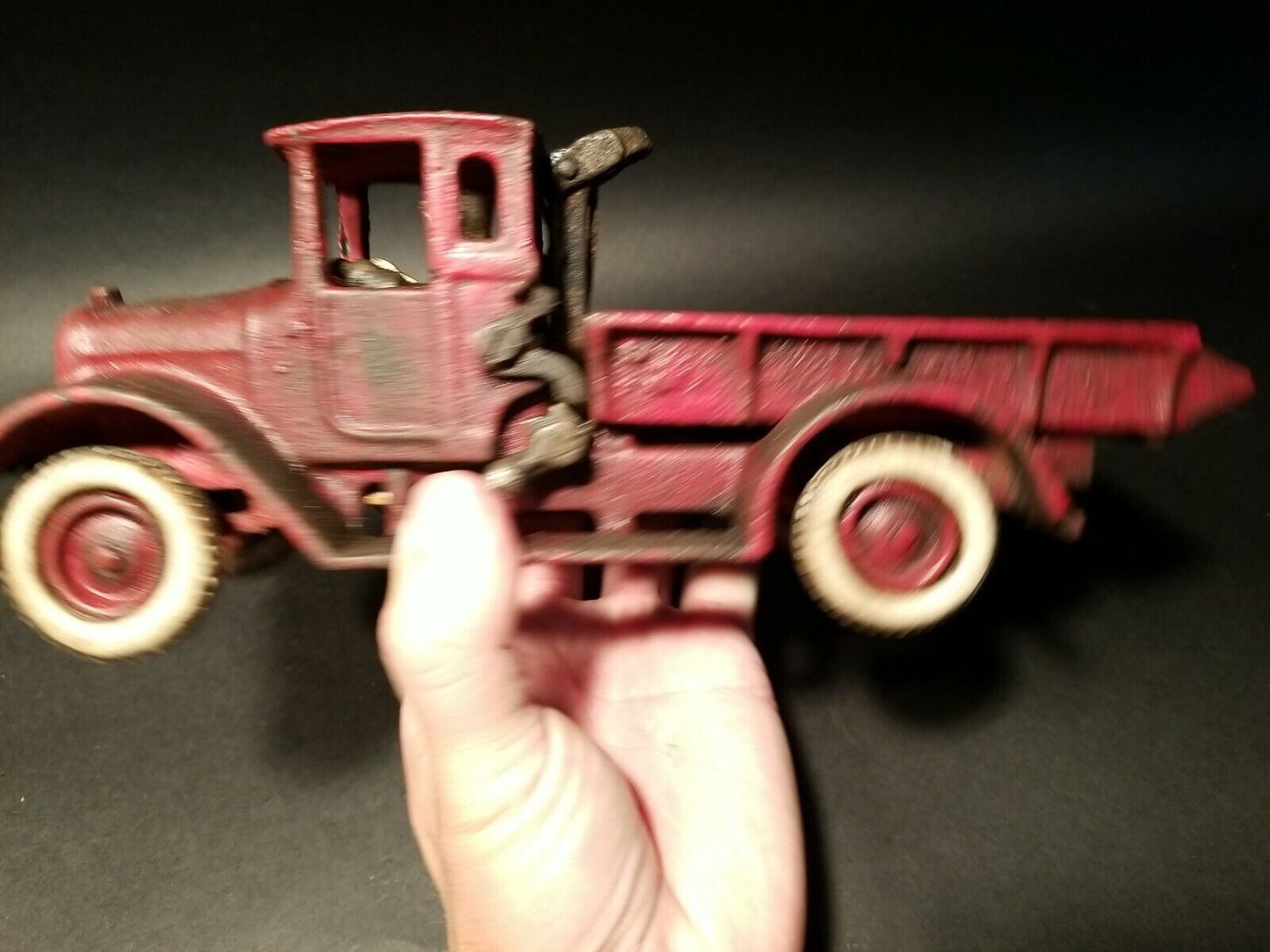 Antique Vintage Style Cast Iron Red Dump Truck Flat bed Car Rubber Wheels