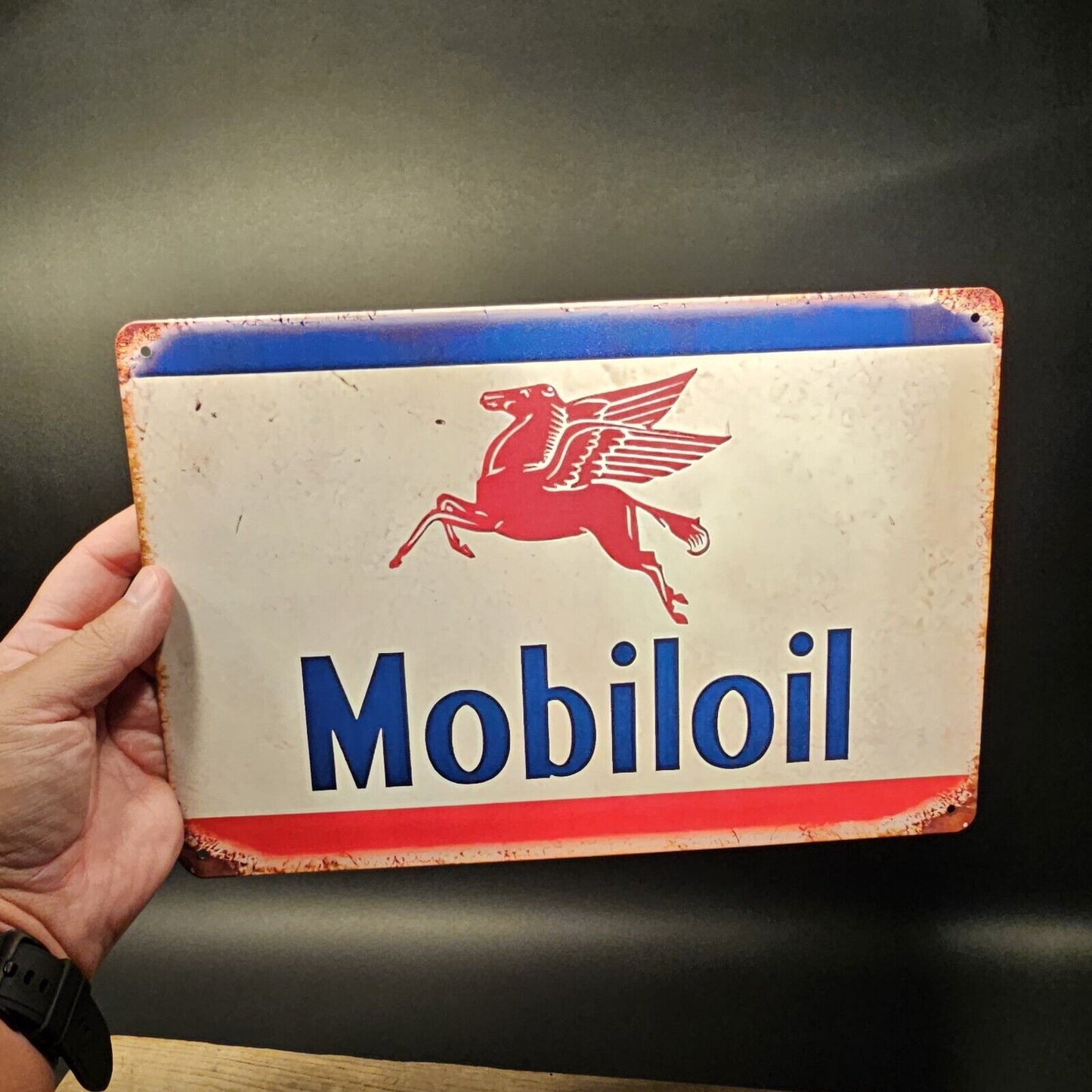 Vintage Style Metal Mobile Gas Oil Sign Plaque