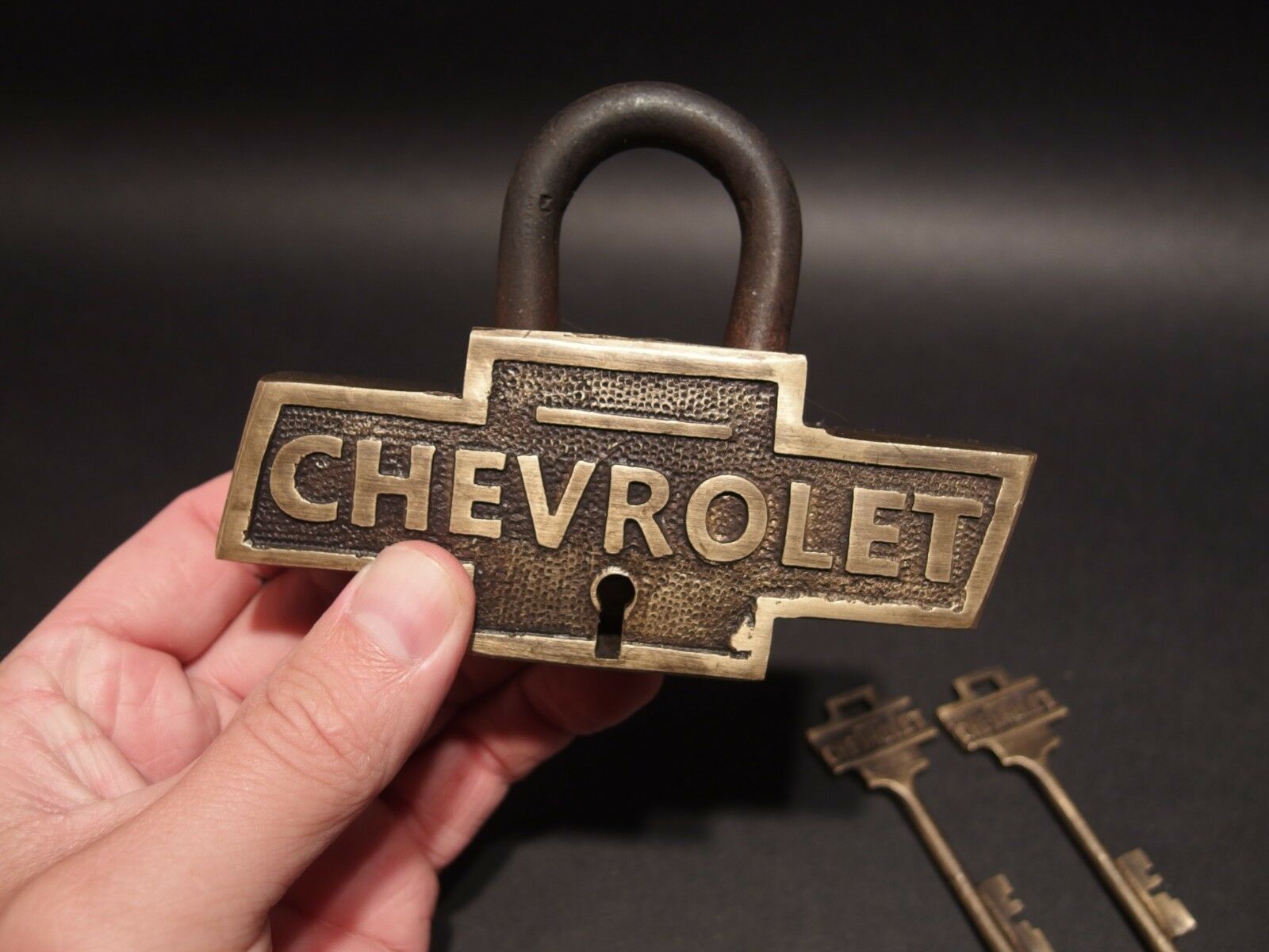 Antique Vintage Style Brass & Iron Trunk Chest Box Chevrolet Chevy Lock Padlock - Early Home Decor