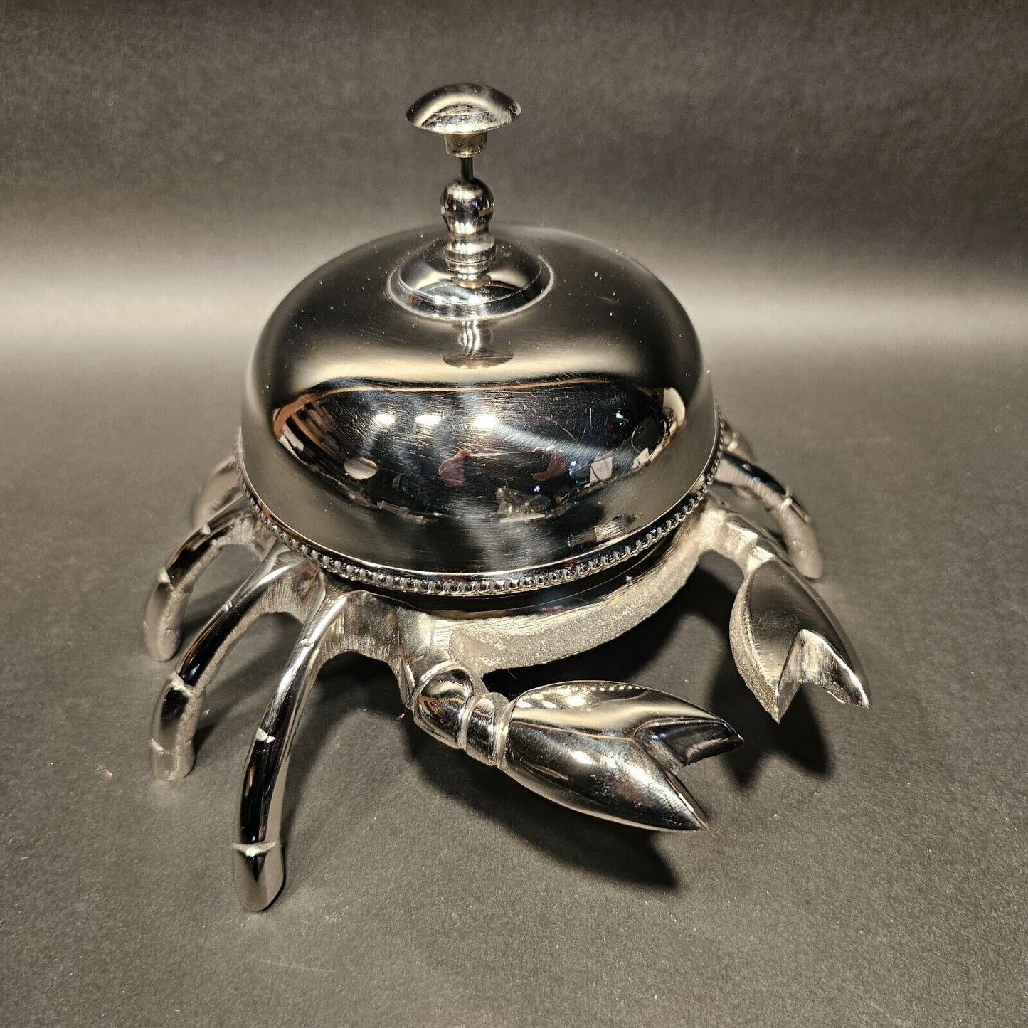 8 1/2" Large Antique Vintage Style Silver Brass Crab Table or Floor Desk Bell