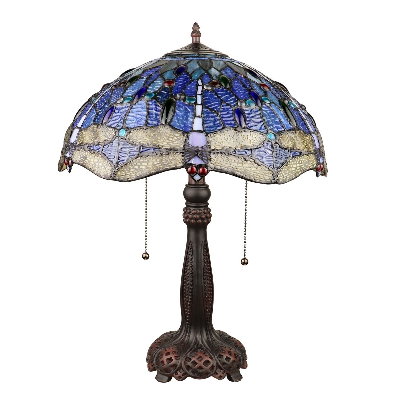 21" Blue Stained Glass Dragonfly Table Lamp