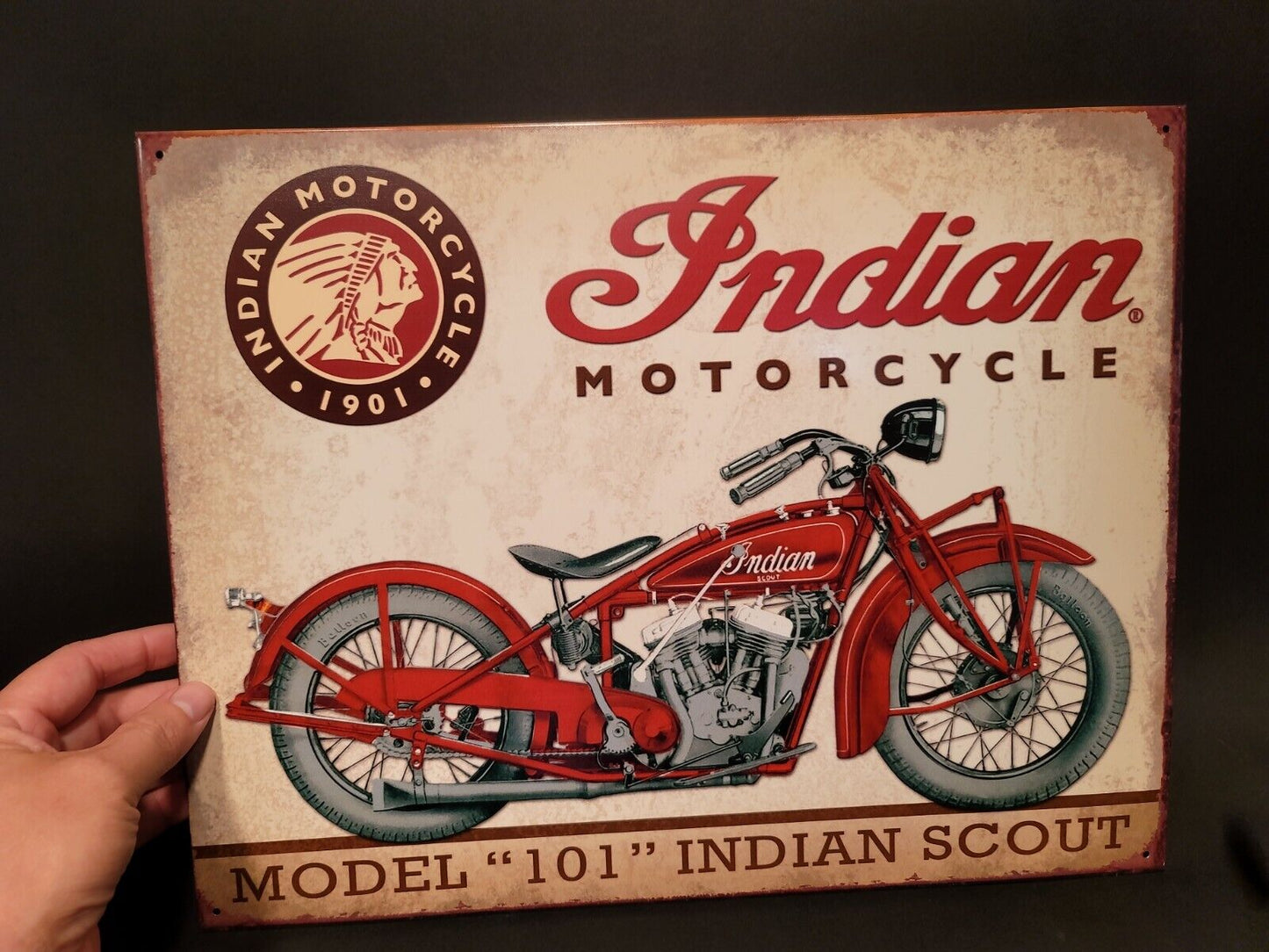 Metal Vintage Style Indian Motorcycle Sign White