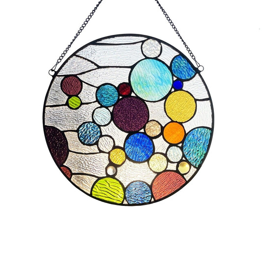 13" Round Stained Glass Window Hanging Panel Suncatcher