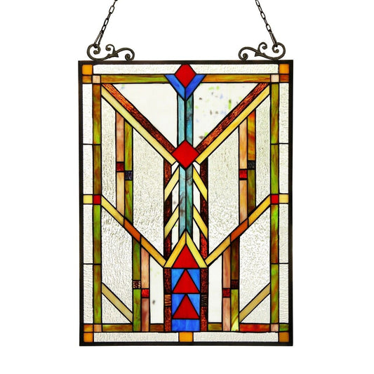 24.8" Antique Style Mission Stained Glass Window Hanging Panel Suncatcher