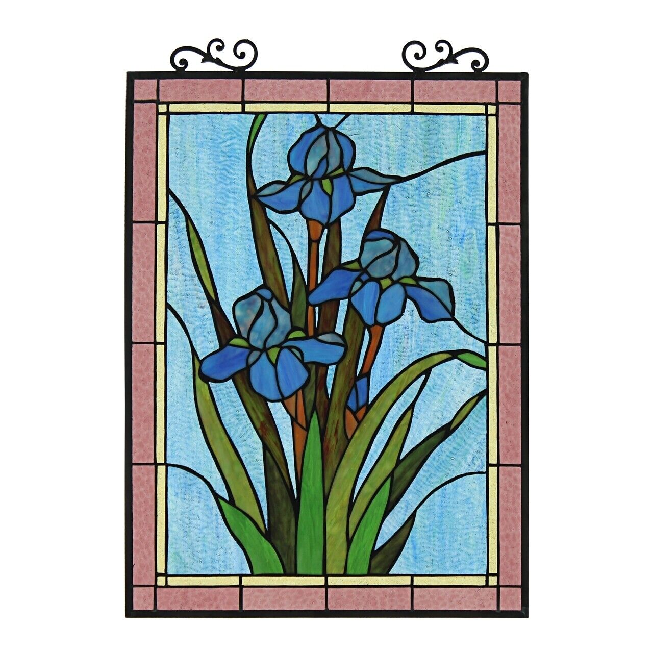 Antique Vintage Style 25" Iris Stained Glass Window Hanging Panel Suncatcher