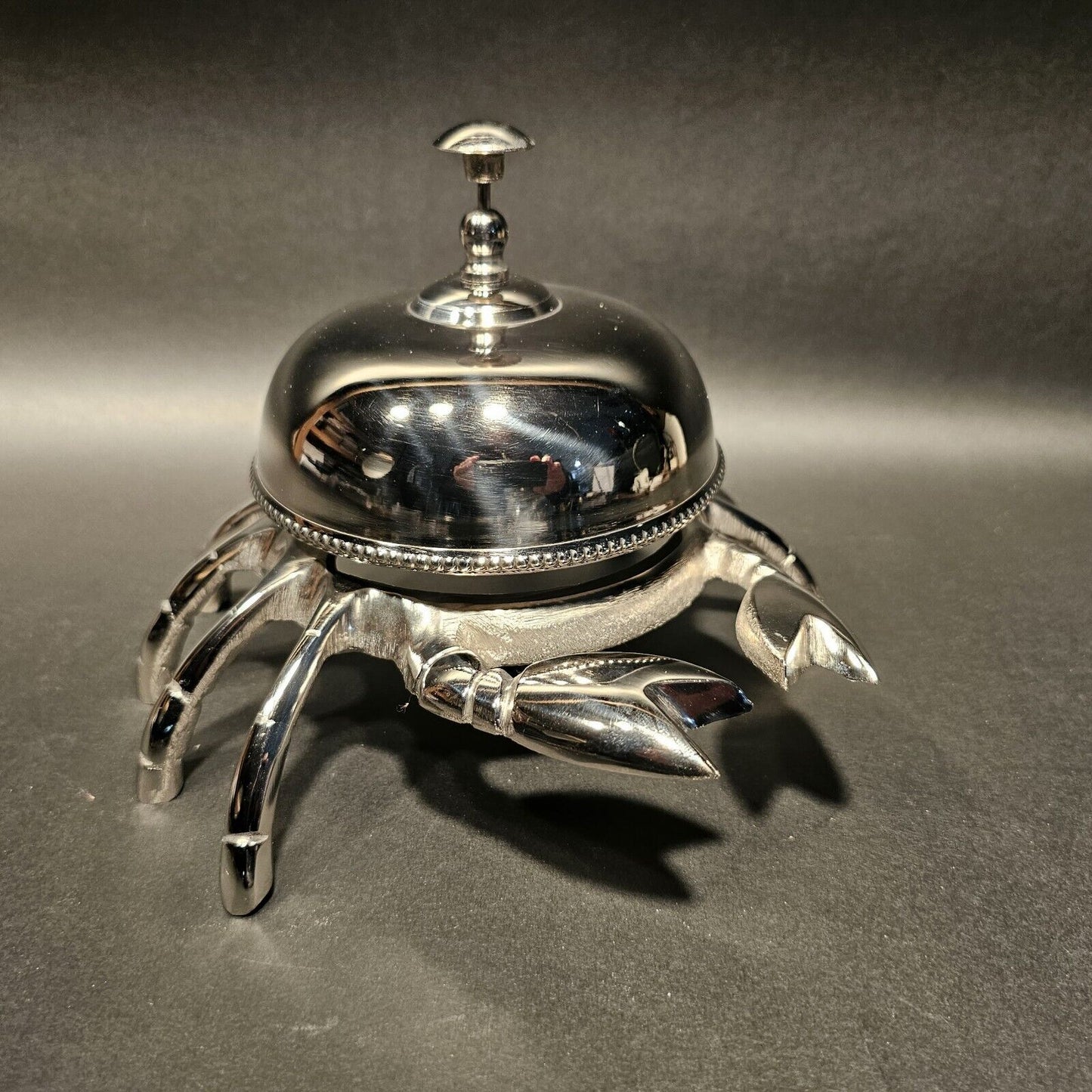 8 1/2" Large Antique Vintage Style Silver Brass Crab Table or Floor Desk Bell